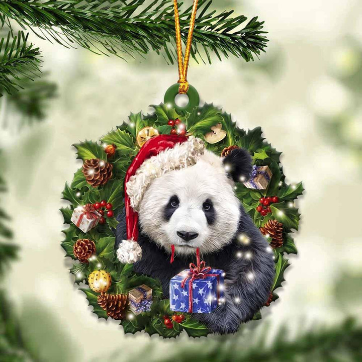 Panda and Christmas Wreath Ornament gift for Panda lover ornament