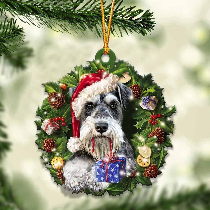 Schnauzer and Christmas Wreath Ornament gift for Schnauzer lover ornament