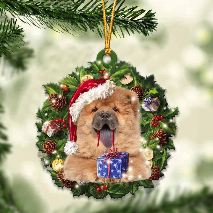 Chow Chow and Christmas Wreath Ornament gift for Chow Chow lover ornament