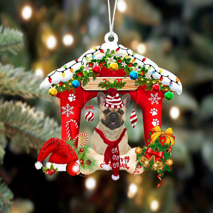 French Bulldog Christmas House Custom Shaped Two Sided Ornament