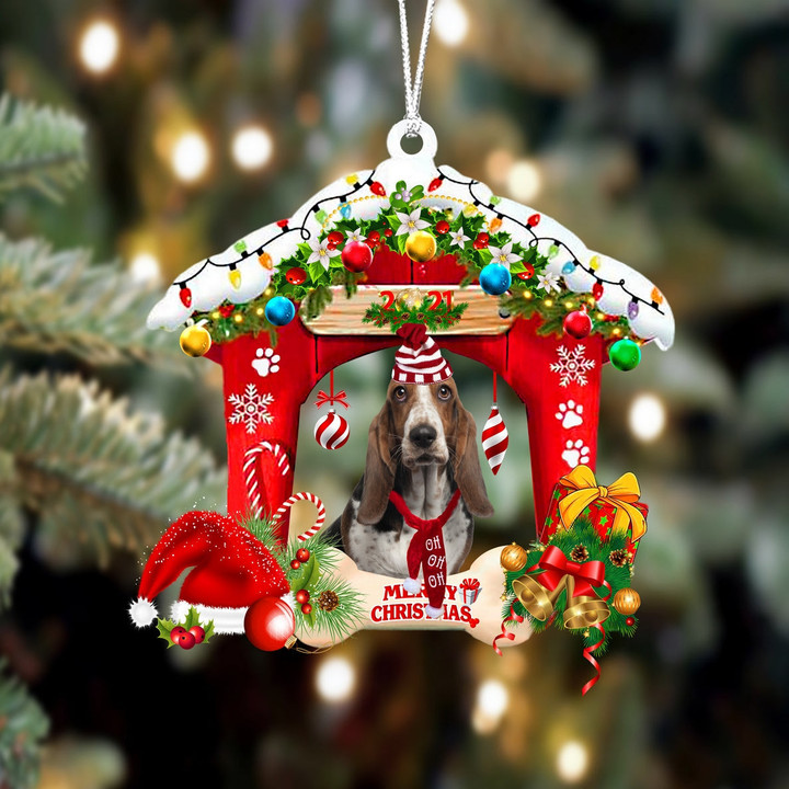Basset Hound Christmas House Custom Shaped Two Sided Ornament