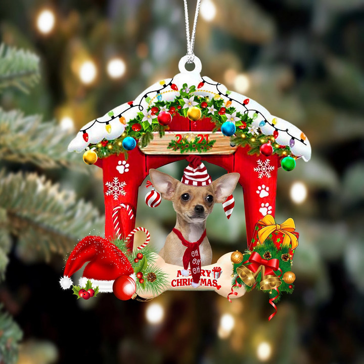 Chihuahua Christmas House Custom Shaped Two Sided Ornament