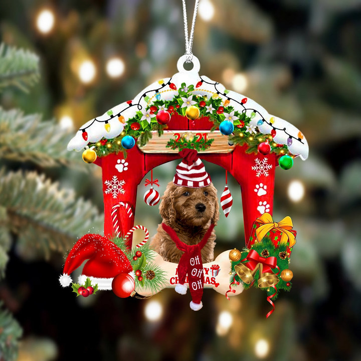 Goldendoodle Christmas House Custom Shaped Two Sided Ornament