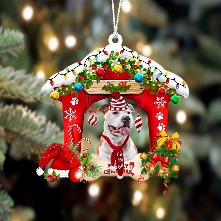 American Staffordshire Terrier Christmas House Custom Shaped Two Sided Ornament