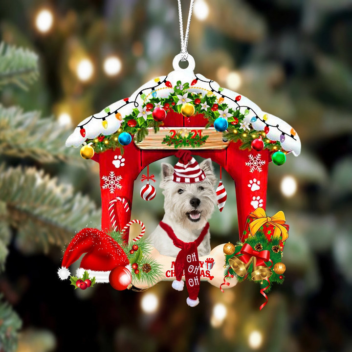 West Highland White Terrier Christmas House Custom Shaped Two Sided Ornament