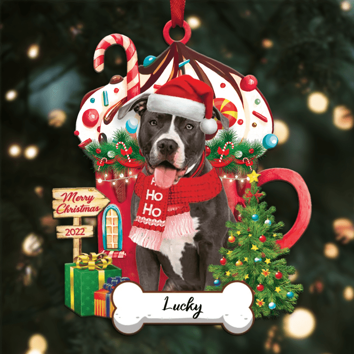Personalized Ho Ho Ho Pitbull Dog Christmas Ornament for Dog Lovers
