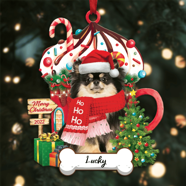 Personalized Ho Ho Ho Black Pomeranian Spitz Dog Christmas Ornament for Dog Lovers