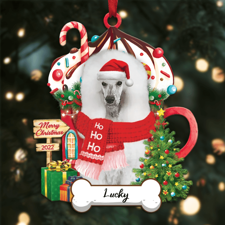 Personalized Ho Ho Ho White Poodle Standard Dog Christmas Ornament for Dog Lovers