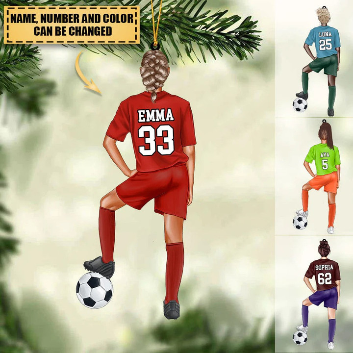 Customized Soccer Female Players Christmas Ornament for Women