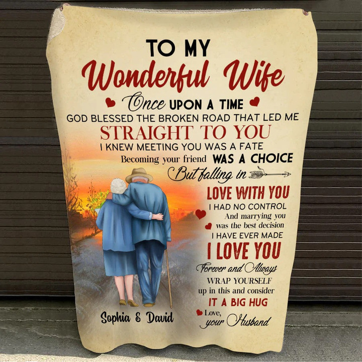 Personalized Old Couple Blanket, To my Wonderful Wife, Soulmate Blanket, Wedding Anniversary
