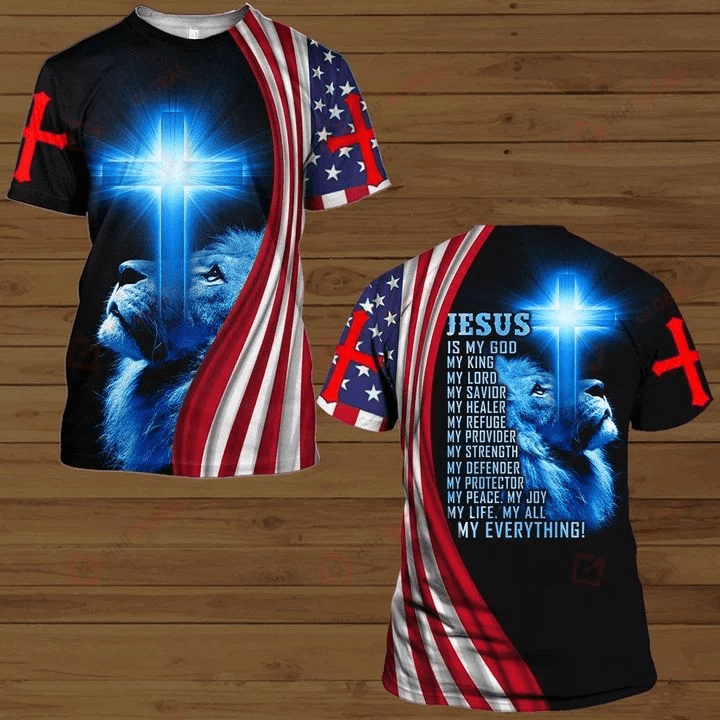 Jesus Is My Life My All My Everything American Flag Blue Lion All Over Printed Shirts