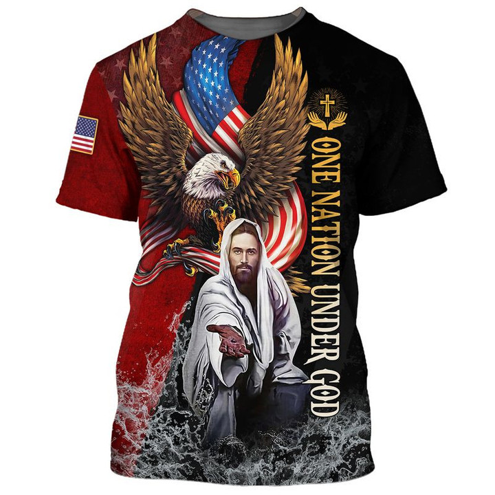 Christian Jesus 3D Full Print, One Nation Under God Patriotic Eagle American Flag 3D All Over Printed