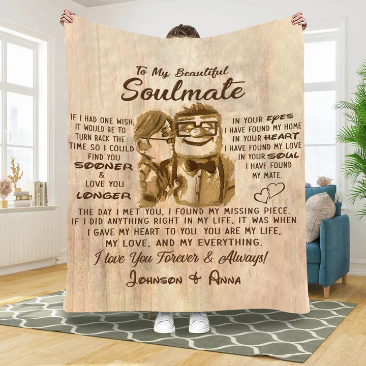 Personalized To My Soulmate Blanket, Gift for Wife, Wedding Anniversary Gift, Birthday Gift for Wife