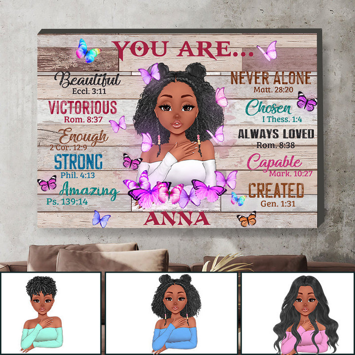 Custom Gift for Daughter African American Black Girl Living Room Wall Art, Afro Girl Canvas for Her