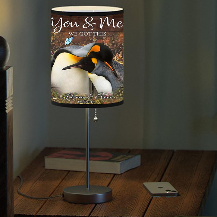 Customized Penguin Couple Table Lamp for Bedroom, Penguin Lovers Lamp for Wife