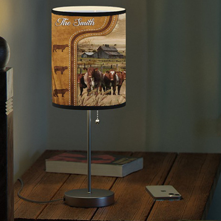 Personalized Shorthorn In Field Farmhouse Table Lamp for Bedroom, Farmhouse Livingroom Lamp for Dad
