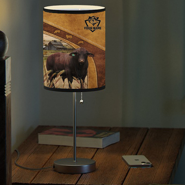 Customized Name Santa Gertrudis Leather Background Farmhouse Table Lamp for Farmer