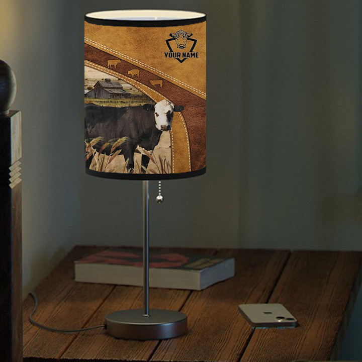 Personalized Black Hereford Farmhouse Table Lamp for Bedroom, Living Room Lamp for Farmer Dad