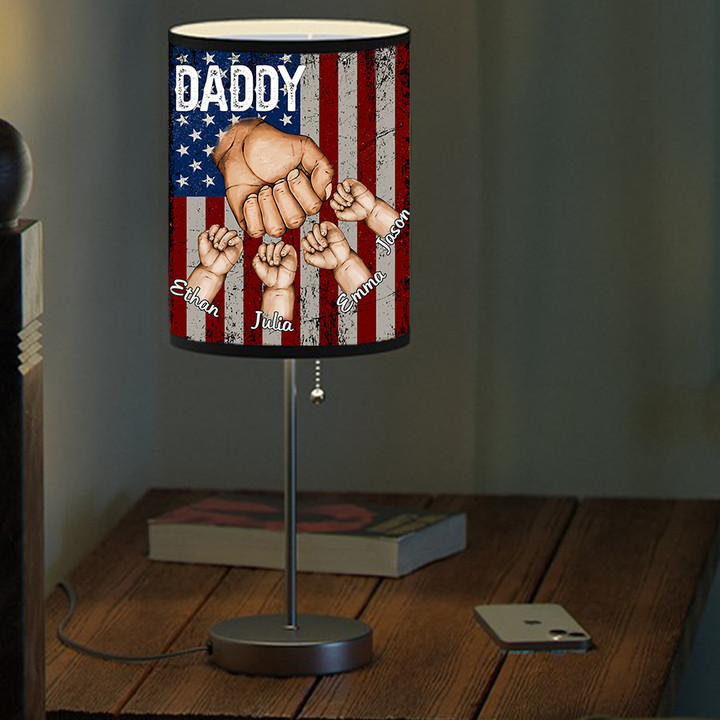 Personalized Daddy with Grandkids Hand in Hand Table Lamp American Flag Lamp for Father