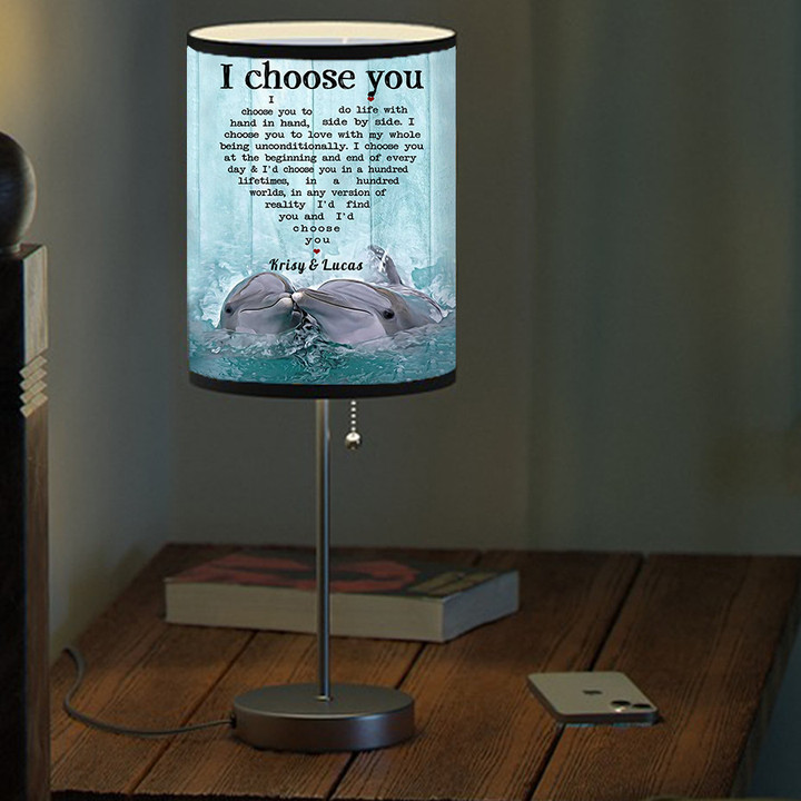 Personalized Dolphin Swimming Couple Table Lamp for Wife Dolphin Lovers Bedroom Lamp