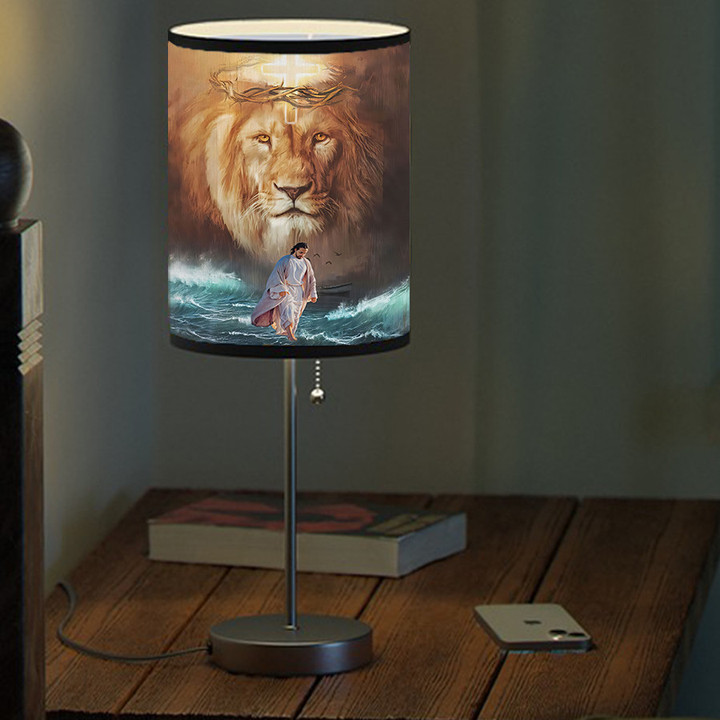 Jesus walks on Water, Lion of Judah, Jesus Painting, Christian Table Lamp for Bedroom, Living Room