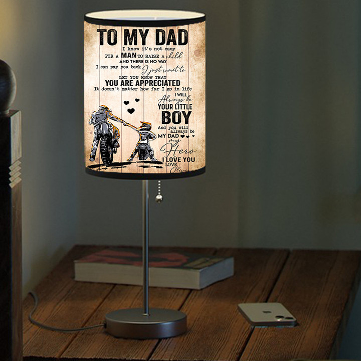 Personalized Motorcycle Father's Day Table Lamp, Gift from Son Biker Dad Living Room Table Lamp