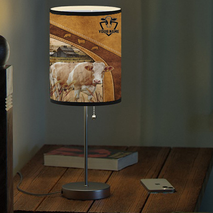 Personalized Guernsey Brownie in Field Farmhouse Table Lamp for Bedroom, Living Room for Father