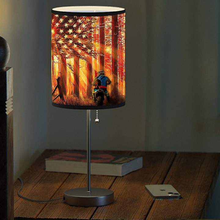 Customized Racing Table Lamp Into The Forest American Flag Racing Lamp for Son