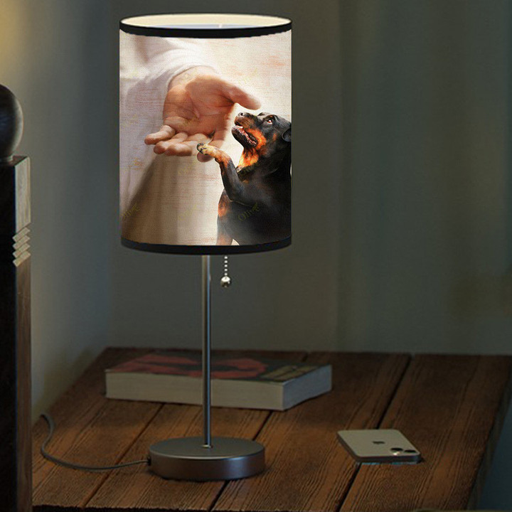 Jesus and Rottweiler Take my hand Table Lamp for Dog Mom Bedroom Lamp