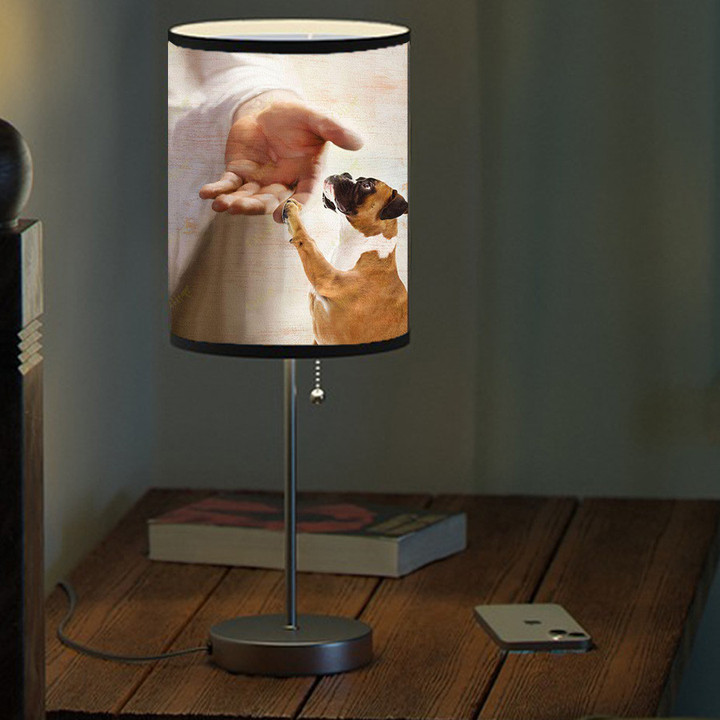 Jesus and Angel Boxer Take my hand Memorial Table Lamp for Dog Mom