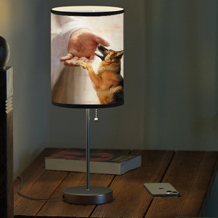 Jesus and Angel German Shepherd Take my hand Memorial Table Lamp for Dog Mom