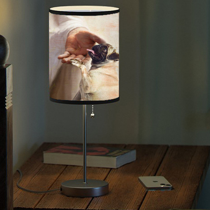 Jesus and Angel Pug Take my hand Memorial Table Lamp for Dog Mom