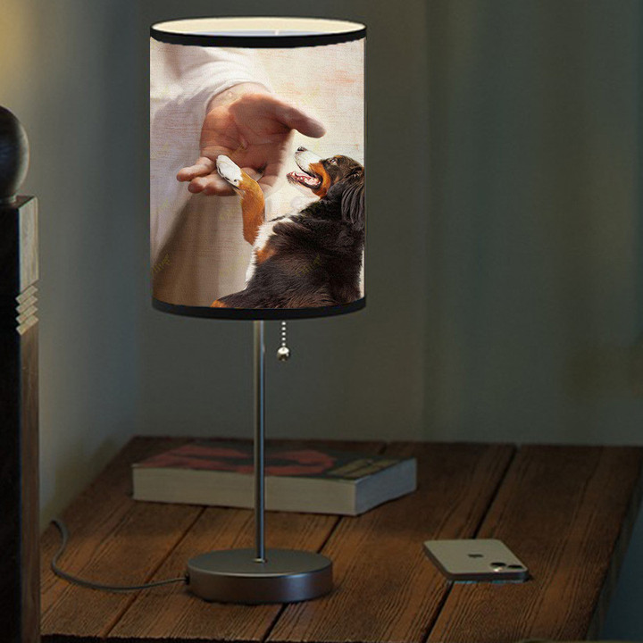 Jesus and Angel Bernese Mountain Take my hand Memorial Table Lamp for Dog Mom
