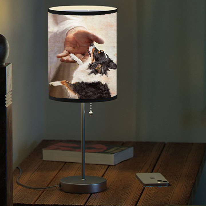 Jesus and Angel Border Collie Take my hand Memorial Table Lamp for Dog Mom