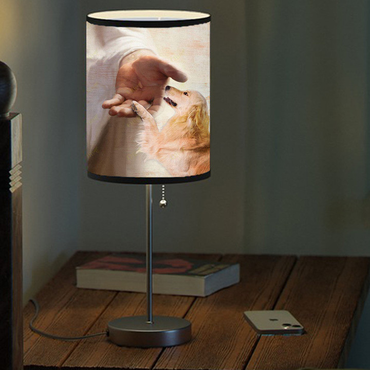 Jesus and Angel Golden Retriever Take my hand Memorial Table Lamp for Dog Mom