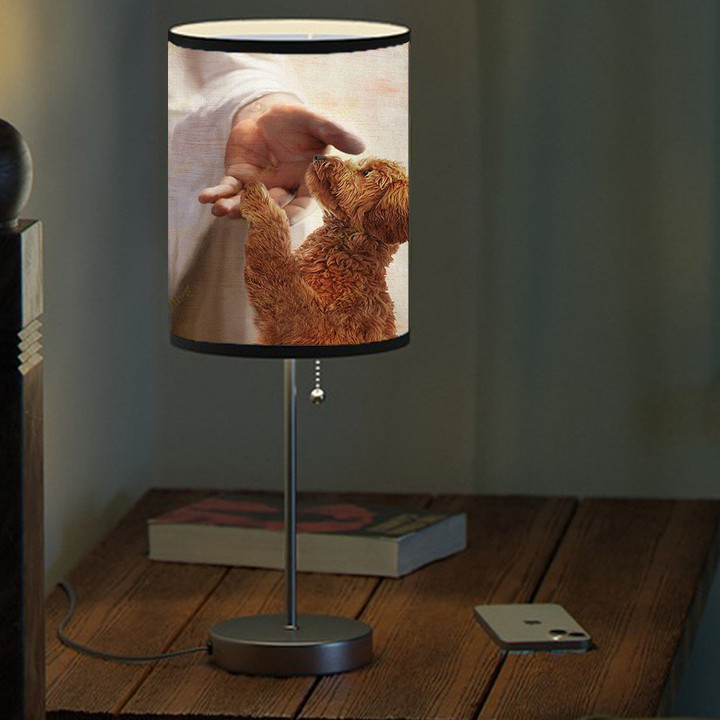 Jesus and Angel Goldendoodle Take my hand Memorial Table Lamp for Dog Mom