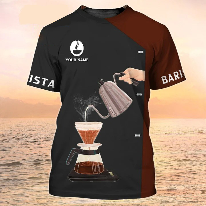 Personalized 3D Coffee T Shirt for Barista, Coffee Shop Uniform, Gift for Bartender Barista Staff, Barista Birthday Gift