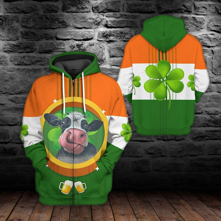 3D St Patrick's Day Smile Cow Hoodie Shirt For Men Women