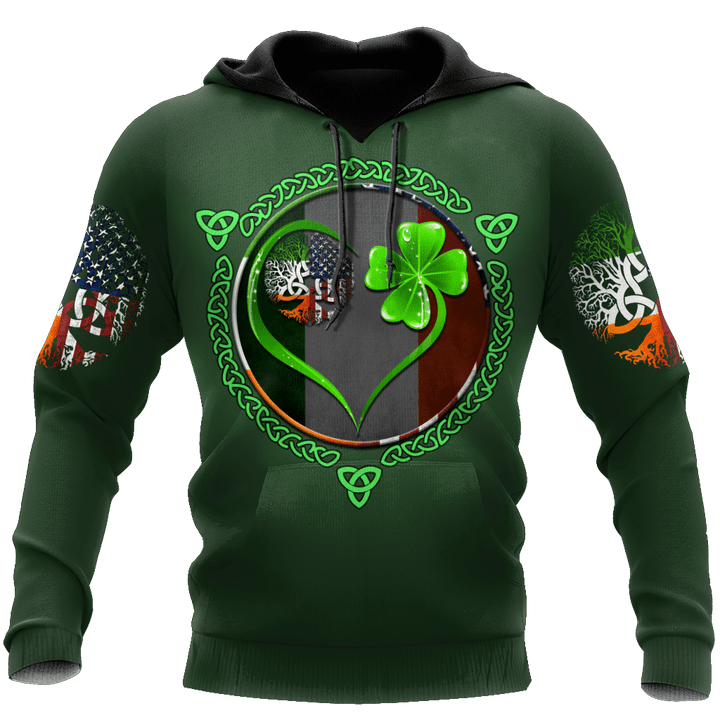 Dilypod Premium Irish Saint Patrick's Day Printed Unisex Shirts, Heart Shamrock Lucky Ireland USA Flag Shirt