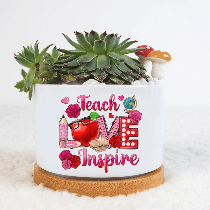 Teach Love Inspire - Plant Pot, Appreciation Gift For Teacher, Gift For Back to School, Desk Decoration