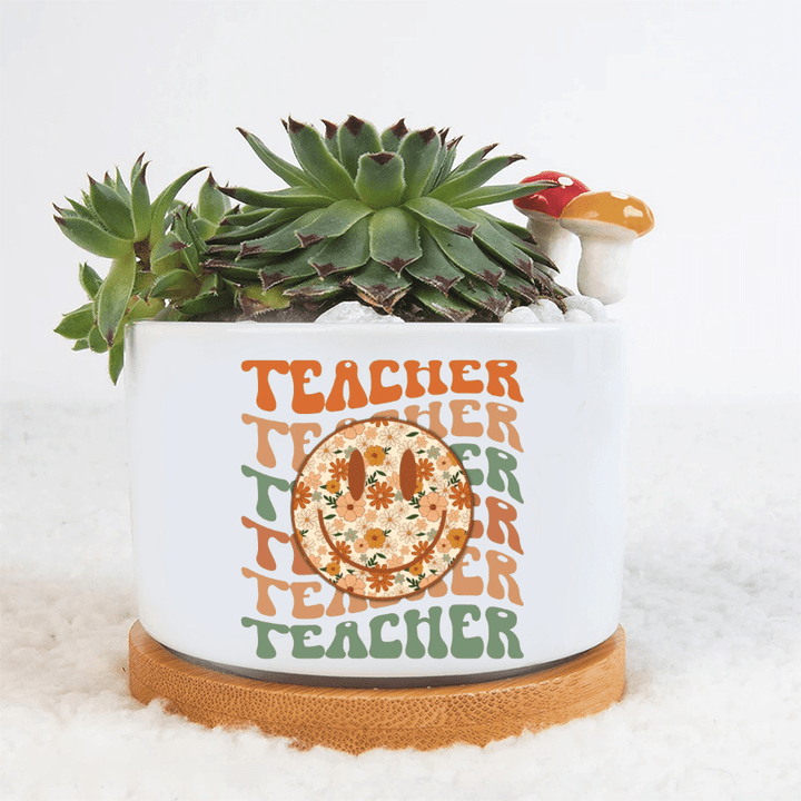 Teacher - Plant Pot, Flower Smile, Appreciation Gift For Teacher, Gift For Back to School, Desk Decoration