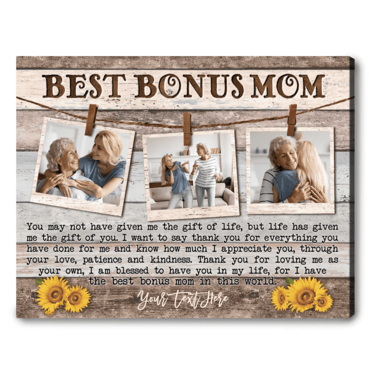 Custom Photo Bonus Mom Canvas Prints, Personalized Gift For Bonus Mother Wall Art
