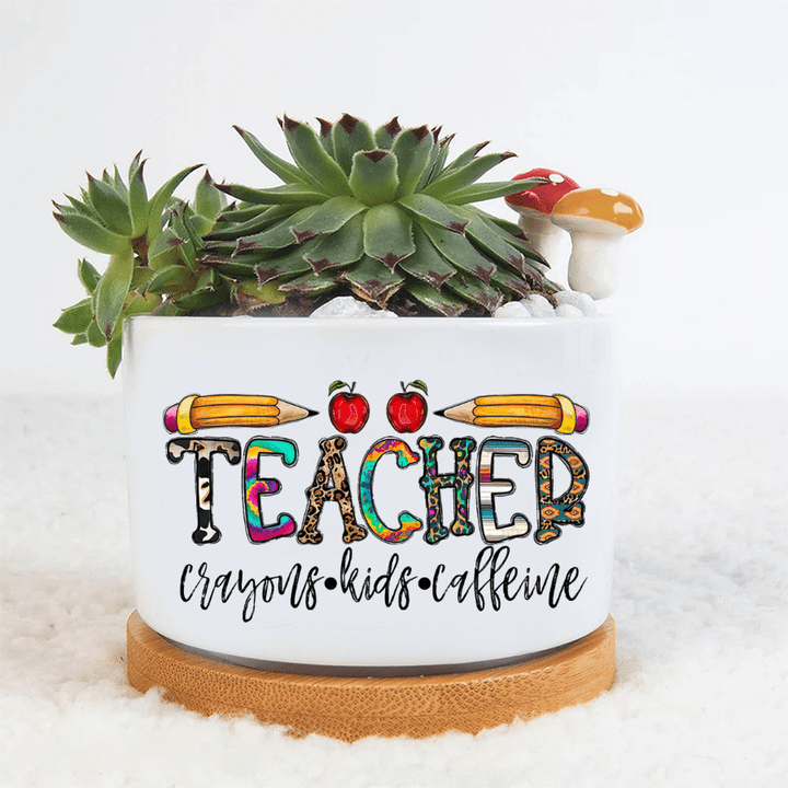 Teacher Plant Pot, Crayons, Kids, Caffeine, Gift For Teacher Day, Inspirational Teacher Gift