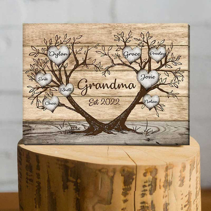 Personalized This Grandma belong to Grandkids Heart Tree Landscape Canvas for Mother
