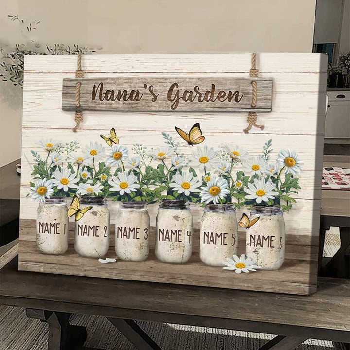 Personalized Daisy Flowers Grandma's Garden Landscape Canvas for Grandmother Wall Art