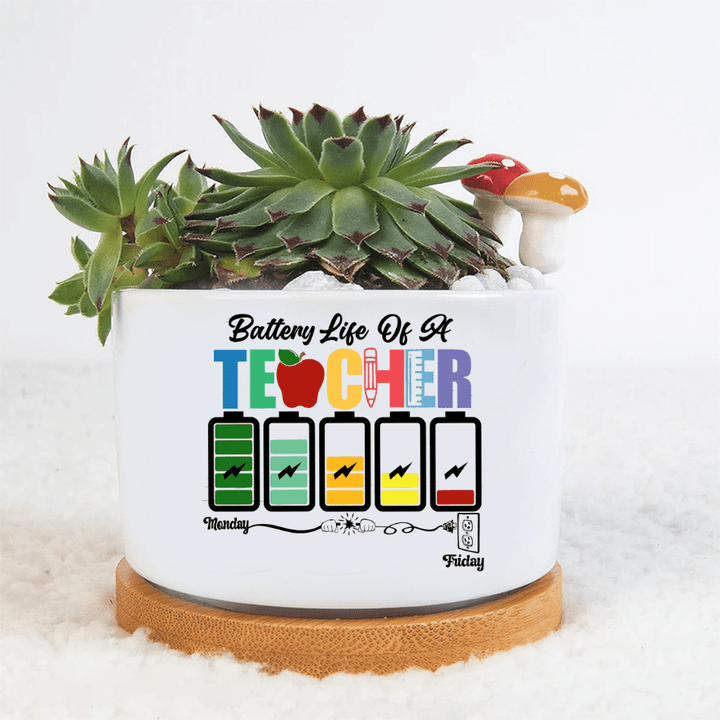 Battery life of a Teacher - Plant Pot, From Monday to Friday, Gift For Kindergarten Teacher, Back to School