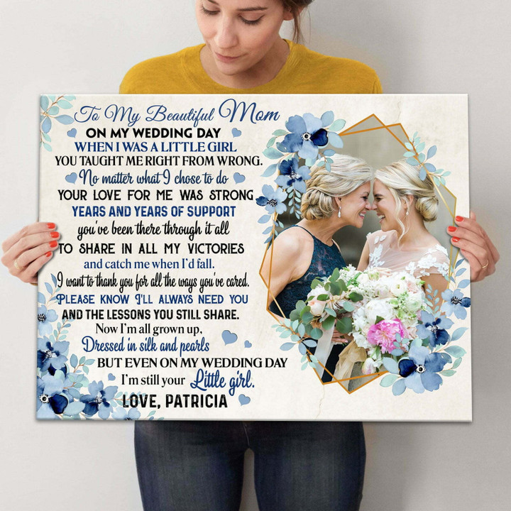 Custom Photo Mother of the Bride, To My Mom on Daughter Wedding Day Wall Art Canvas