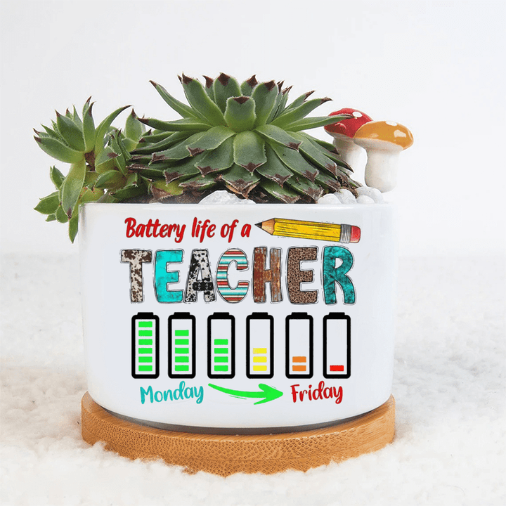 Teacher Plant Pot, Battery Life Of a Teacher, From Monday to Friday, Back to School, Teacher Day Gifts, Inspirational Teacher Gift