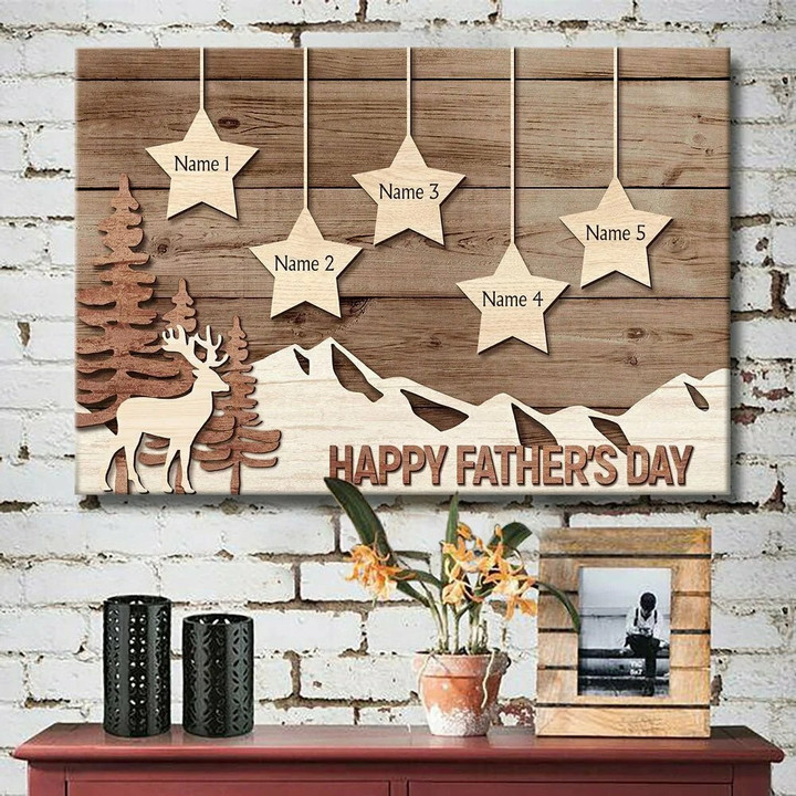 Personalized Father's Day Deer Gift For Grandpa with Kid Names Deer Landscape Canvas