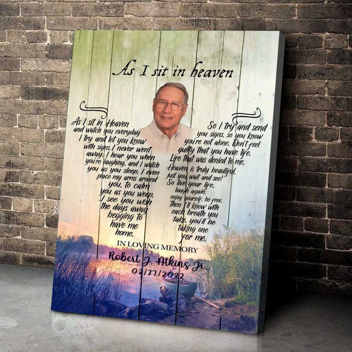 Custom Photo As I sit in heaven Canvas Prints, Loss of Father, Sympathy Gift for Dad Angel Wall Art